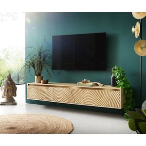 TV stolek Budaya mango přírodní 175 cm 3 dvířka závěsné obraz