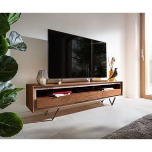 TV stolek Stonegrace 175 cm akácie hnědá kamenina 3 zásuvky 1 obraz