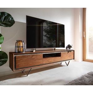 TV stolek Stonegrace 175 cm akácie hnědá kamenina 2 dvířka 1 obraz