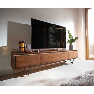 TV stolek Stonegrace 200 cm akácie hnědá kamenina 4 dvířka obraz