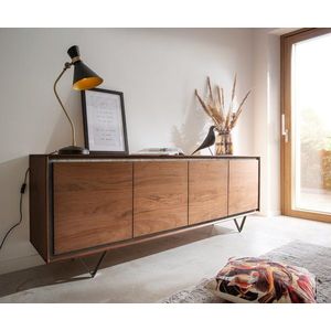 Komoda Stonegrace 200 cm akácie hnědá kamenina 4 dvířka podnož obraz