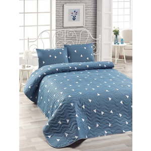 Set bavlněného modrého přehozu přes postel a 2 povlaků na polštáře Lesso Duro, 200 x 220 cm obraz