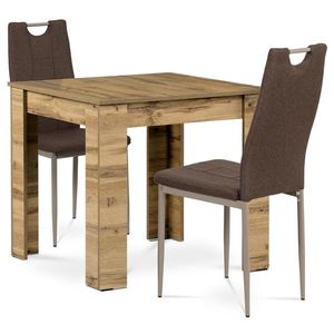 Jídelní set MDF se 2 hnědými židlemi, 80 x 80 x 75 cm, dub Sonoma obraz