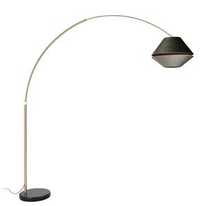 Mosazná oblouková lampa s černým a dvojitým sametovým stínidlem zelená - XXL obraz