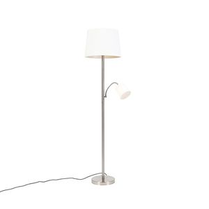Klasická stojací lampa ocelová s bílým stínítkem a lampičkou na čtení - Retro obraz