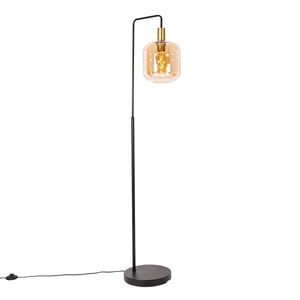 Chytrá stojací lampa černá s mosazí a jantarovým sklem vč. WiFi G95 - Zuzanna obraz