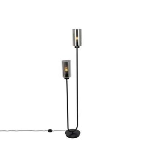 Chytrá stojací lampa černá s kouřovým sklem, 2 světla včetně 2 Wifi ST64 - Laura obraz