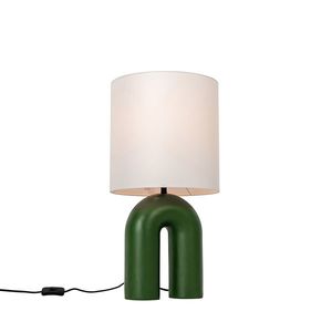 Designová stolní lampa zelená s bílým lněným stínítkem - Lotti obraz