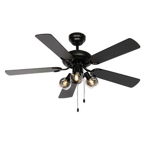 Stropní ventilátor černý se dřevem a tažným spínačem 3-světlo - Mistral Vidro obraz