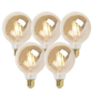 Sada 5 stmívatelných LED žárovek E27 G95 zlatá 5W 380lm 2200K obraz