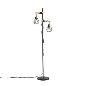 Rustikální stojací lampa černá se dřevem 2-světlo - Chon obraz