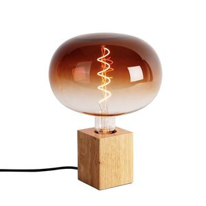 Rustikální stolní lampa dřevo přírodní vč. LED G220 - Bloc obraz