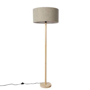 Rustikální stojací lampa dřevo sbouclé stínítkem taupe - Mels obraz