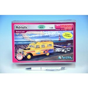 Monti 63 Land Rover-vlek s loďkou/člunem Stavebnice 1: 3v krabici 22x15x6cm obraz