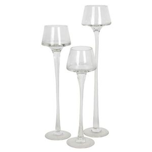 3ks skleněný čajový svícen na úzké noze - Ø 6*35 / Ø 6*30 / Ø 6*25 cm 6GL2912 obraz
