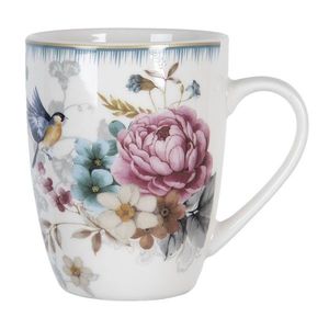 Velký porcelánový hrnek s motivem květin a ptáčka Pivoine - 12*8*10 cm / 0, 36 l PIRMU obraz