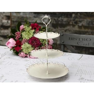 Krémový antik kovový 3-patrový etažér Lace creme - Ø 23*33 cm 60077600 (60776-00) obraz