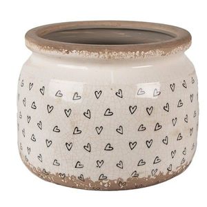 Béžový keramický obal na květináč se srdíčky Hearti L - Ø 20*15cm 6CE1653L obraz