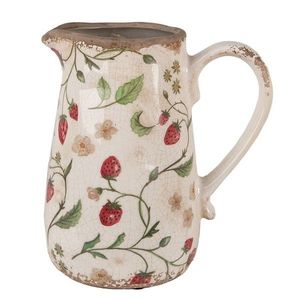 Béžový keramický džbán s jahůdkami Wild Strawberries M - 16*12*18 cm 6CE1633M obraz