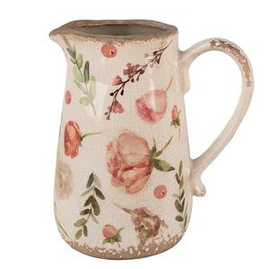 Béžový keramický džbán s růžovými květy Olia M - 17*12*18 cm 6CE1624M obraz