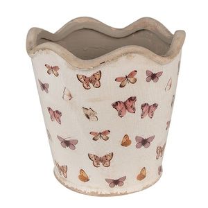 Béžový antik obal na květináč s motýlky Butterfly Paradise L - Ø 19*18 cm 6CE1664L obraz