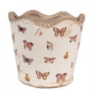 Béžový antik obal na květináč s motýlky Butterfly Paradise M - Ø 16*15 cm 6CE1664M obraz