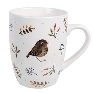 Bílý keramický hrnek s motivem ptáčka Moineau - 12*8*10 cm / 350 ml SPYMU obraz