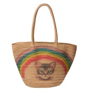 Hnědá plážová taška s kočkou a duhou Beach Bag - 44*27*30 cm JZBG0300 obraz