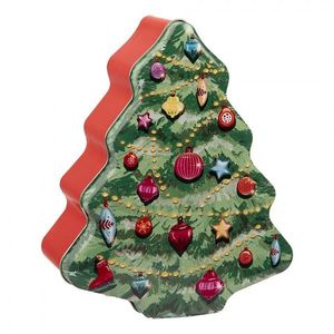 Červeno-zelená plechová dóza vánoční stromek - 15*18*7 cm 6BL0154 obraz