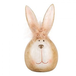 Béžová dekorace králičí hlava s peříčkovou čupřinkou - Ø 11*21 cm 6PR5267 obraz