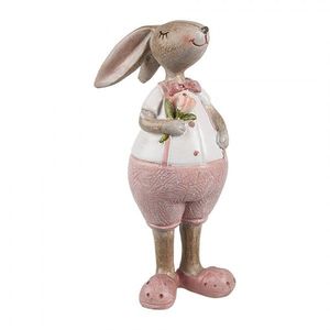 Dekorace králičí chlapec v růžových kraťasech a s květinou - 4*5*11 cm 6PR5246 obraz