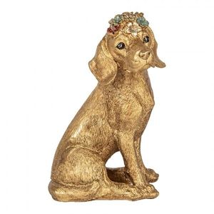 Zlatá antik dekorace figurka pes zlatý retrívr s květy - 13*13*21 cm 6PR5083 obraz