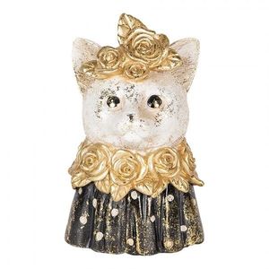 Dekorace socha busta kočka zdobená zlatými růžemi - 12*10*18 cm 6PR5076 obraz