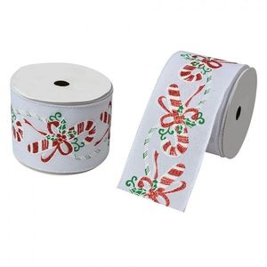 Bílá vánoční stuha s cukrovými holemi - 6.3 cm * 5 m LI0133 obraz