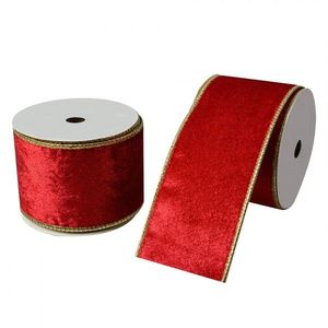 Červená dekorační stuha se zlatým okrajem - 6.3 cm * 5 m LI0128R obraz
