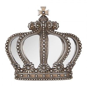 Stříbrná antik nástěnná dekorace koruna se zrcátky Crown - 25*6*24 cm 6PR5297 obraz