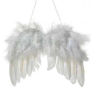 Bílá závěsná andělská křídla s peříčky - 20*1*16 cm 66135 obraz