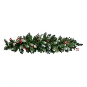 Dekorace zasněžená jehličnatá větev se šiškami a bobulemi - 35*10*110 cm 50822 obraz