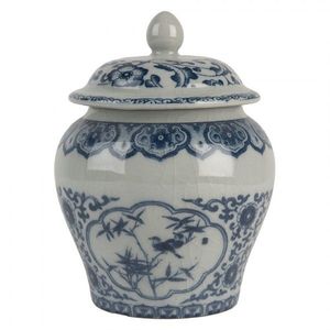 Modrá keramická váza s víčkem a květy Retro & Vintage - Ø 9*13 cm 6CE2143 obraz