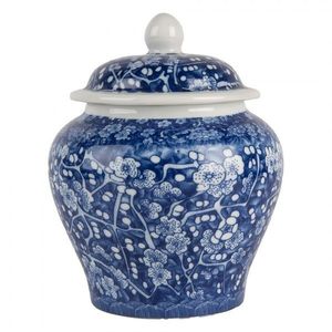 Modrá keramická váza s víčkem a květy Retro & Vintage - Ø 9*12 cm 6CE2142 obraz
