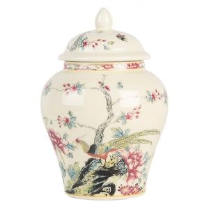 Béžová keramická váza s víčkem a květy Retro & Vintage - Ø 12*18 cm 6CE2141 obraz