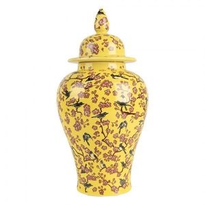 Žlutá keramická váza s víčkem a květy Retro & Vintage - Ø 11*22 cm 6CE2140 obraz