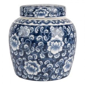 Modrá keramická váza s víčkem a květy Retro & Vintage - Ø 13*13 cm 6CE2138 obraz