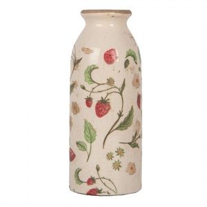Béžová keramická váza s jahůdkami Wild Strawberries - Ø 8*20 cm 6CE2021 obraz