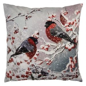 Šedý povlak na polštář s ptáčky hýla na stromku Christmas - 45*45 cm KT021.413 obraz