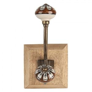 Věšák s dřevěnou deskou a malovanými knopkami - 10*11*18 cm 6H2395 obraz