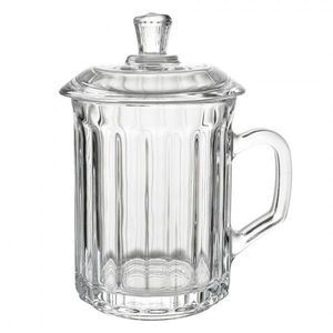 Skleněný hrnek s vroubky a víčkem - 11*9*15 cm / 250 ml 6GL4727 obraz