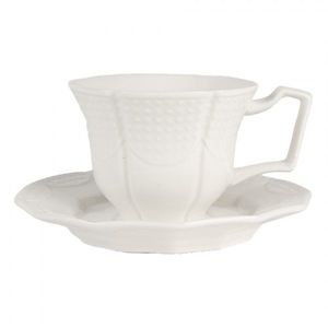 Bílý keramický šálek s podšálkem - 12*9*6 / Ø 14*2 cm / 175 ml 6CEKS0009 obraz