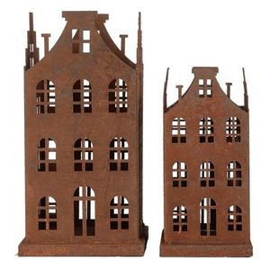2ks rezavá dekorace / svícen domek Brocante rust - 14*14*27 / 11*11*23 cm 6Y5791 obraz
