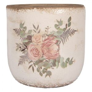 Béžový keramický květináč s květy Protea Eucalypt XL - Ø 20*19 cm 6CE1981XL obraz